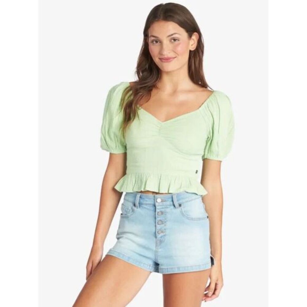 Roxy Life Mirage Puff Sleeve Top 🧚✨ Mint Green‎ Size M , pre-owned / No Flaws